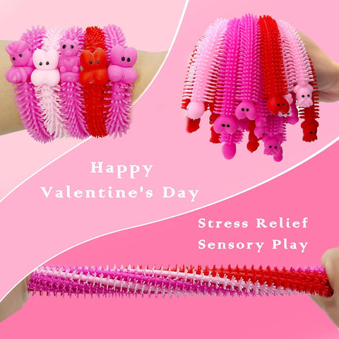 YZXODN Valentine's Day 48 PCS Stretchy Strings Fidget Toys, 24 Sensory Toys + 24 Cards for Kids - Stress Relief, Autism Toy – Perfect for Children’s Day, Classroom Exchange, Party Favors