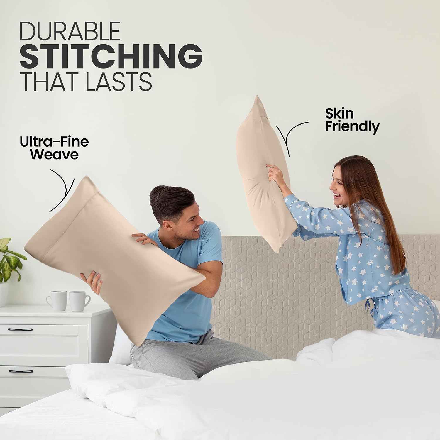 Pillow Cases Standard Size Set of 2, Ultra Soft Comfy Pillow Covers, Beige