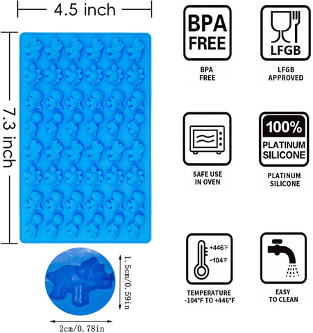 5Pcs Gummy Candy Molds - Silicone Gummy Mini Dinosaur Molds with 2Pcs Dropper,Non-stick and Bpa Free for Candy Chocolate Gummies Baking