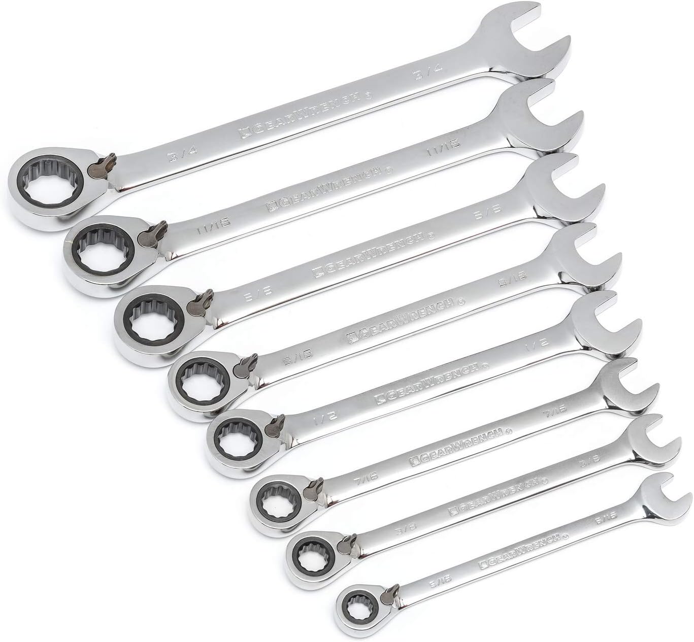 GEARWRENCH 8 Pc 72T Reversible Ratcheting Combination SAE Wrench Set |9533N