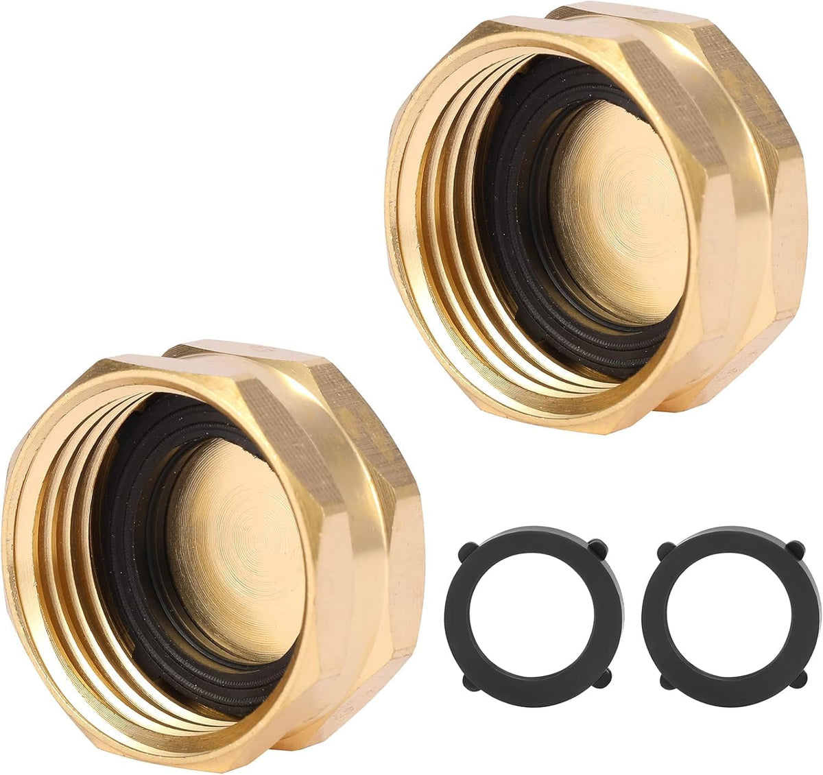 2 Pack Garden Hose End Caps with Washers, Brass Spigot Cap, 3/4" Female End Cap