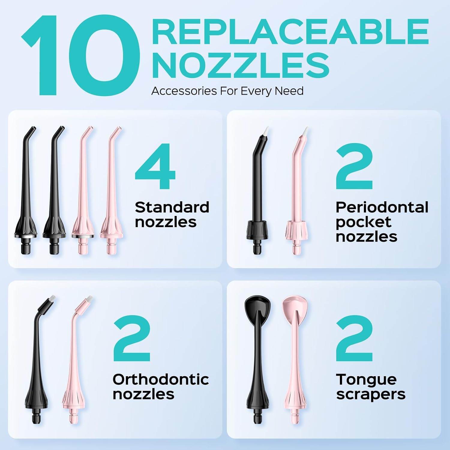 COSLUS ADA Accepted C20 Water Dental Flosser Pick, Double Set Black & Pink