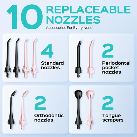COSLUS ADA Accepted C20 Water Dental Flosser Pick, Double Set Black & Pink