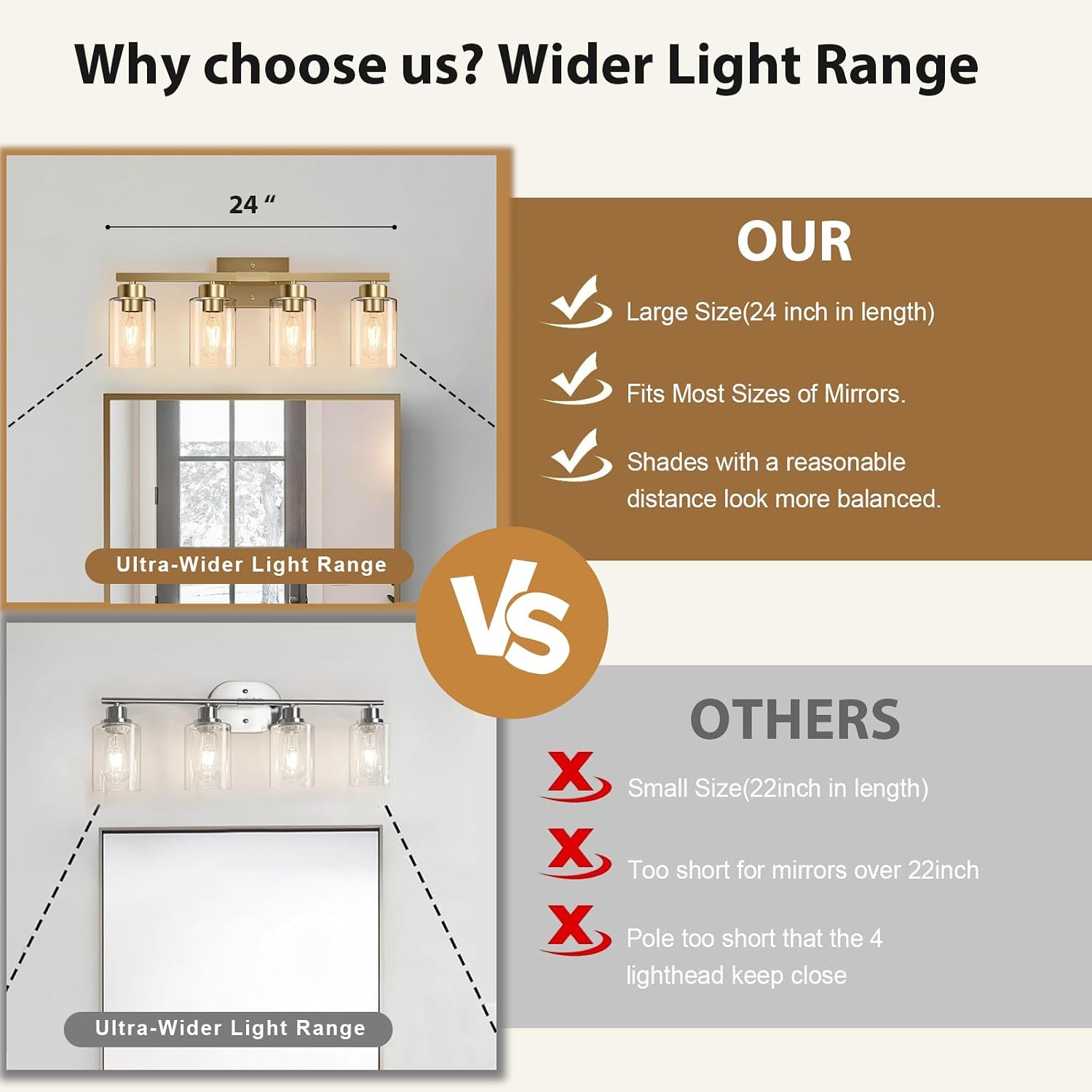 IZORRO Bathroom Light Fixtures, Modern Vanity Lights, Bathroom Lighting Fixtures Over Mirror with Clear Glass Shade, Wall Sconce for Living Room Cabinet Bedroom (Brushed Gold, 4-Light)