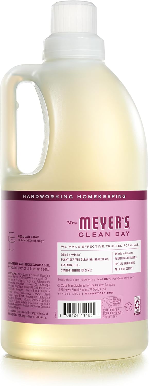 MRS. MEYER'S CLEAN DAY Liquid Laundry Detergent, Infused with Essential Oils, Peony, 64 oz (64 Loads)