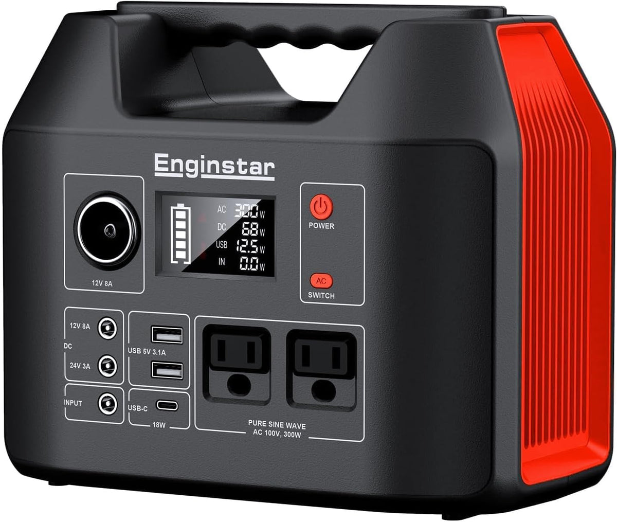 EnginStar Portable Power Station 300W 296Wh Solar Generator