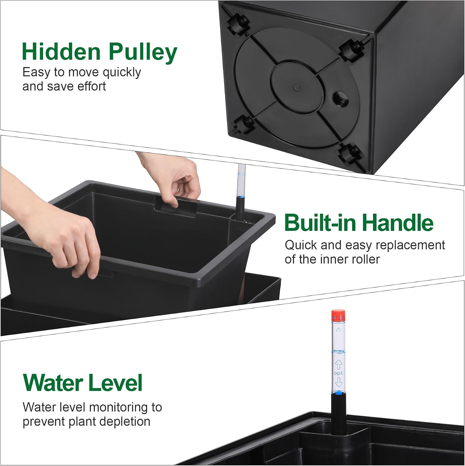 Garvee 30" Tall Planters Set of 2, Outdoor & Indoor Black Planter Pots, High Front Porch Planter Pots with Drainage Holes & Water Level Monitor & Inner Bucket, Black