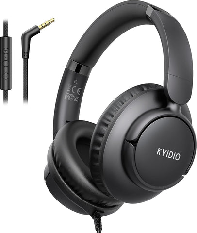 Wired Headphones with Mic, 3.5mm Headphones Volume Control for School Black