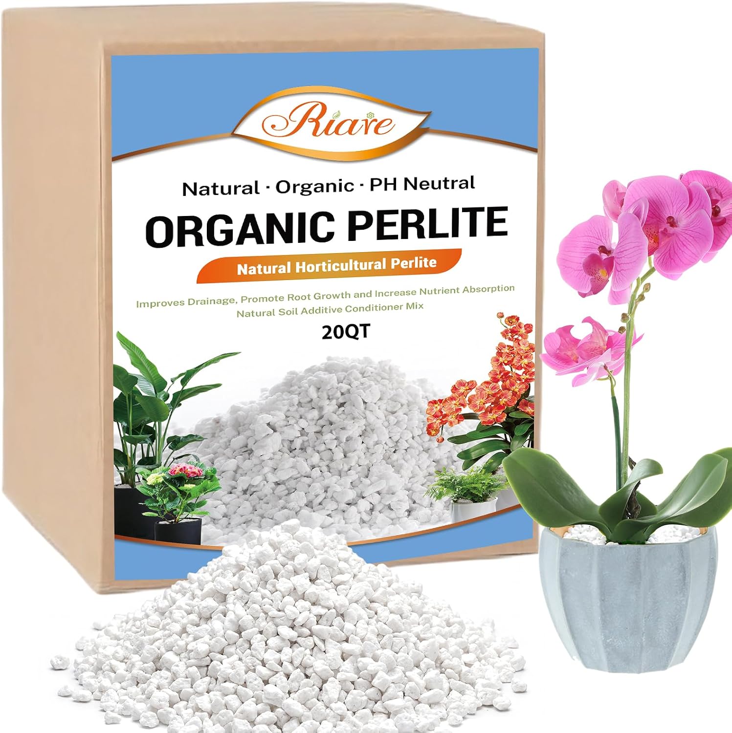 Riare 20QT Organic Perlite for Plants, Horticultural Perlite Soil Amendment