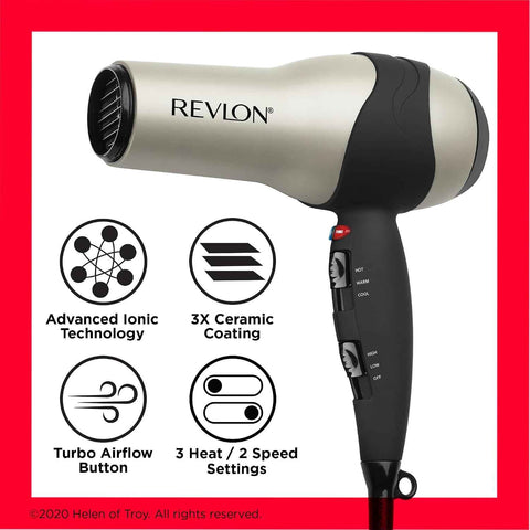 REVLON Turbo Hair Dryer | 1875 Watts of Maximum Shine, Fast Dry (Silver) | Built for Speed, Style & Shine, Fast Drying, Reduces Frizz, 3X Ceramic Coating