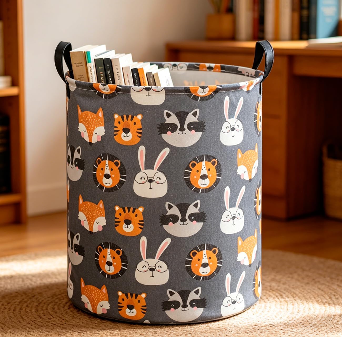 CLOCOR Kids Laundry Basket,Collapsible Fabric Storage Container,Gift Basket(Animal Heads)