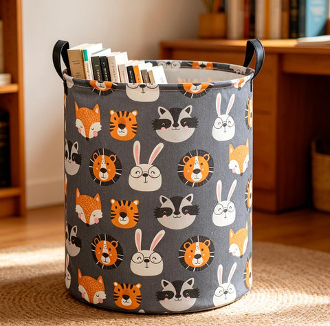 CLOCOR Kids Laundry Basket,Collapsible Fabric Storage Container,Gift Basket(Animal Heads)
