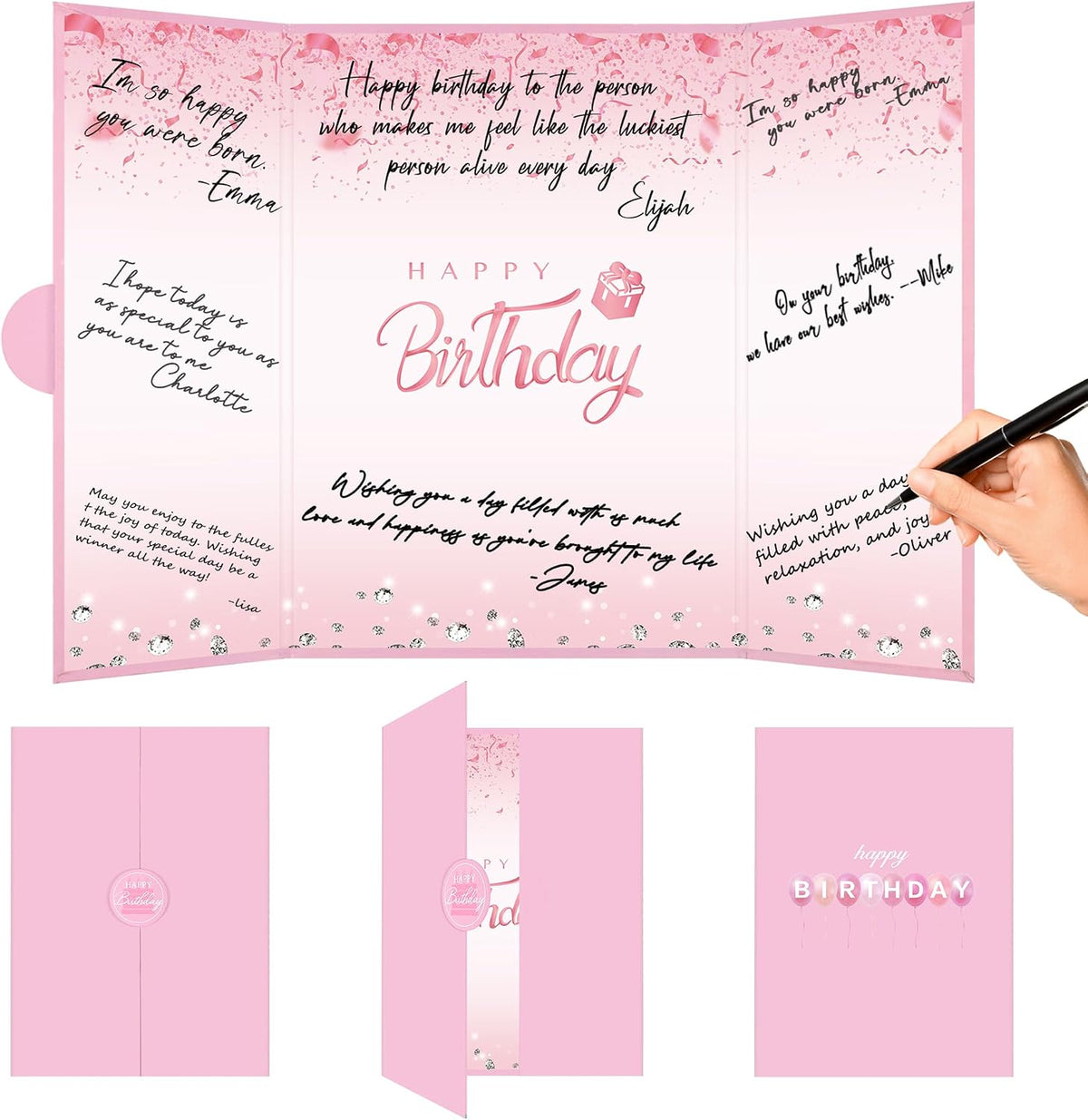 Crenics Pink Happy Birthday Guest Signature Book Alternative 18" x 12"