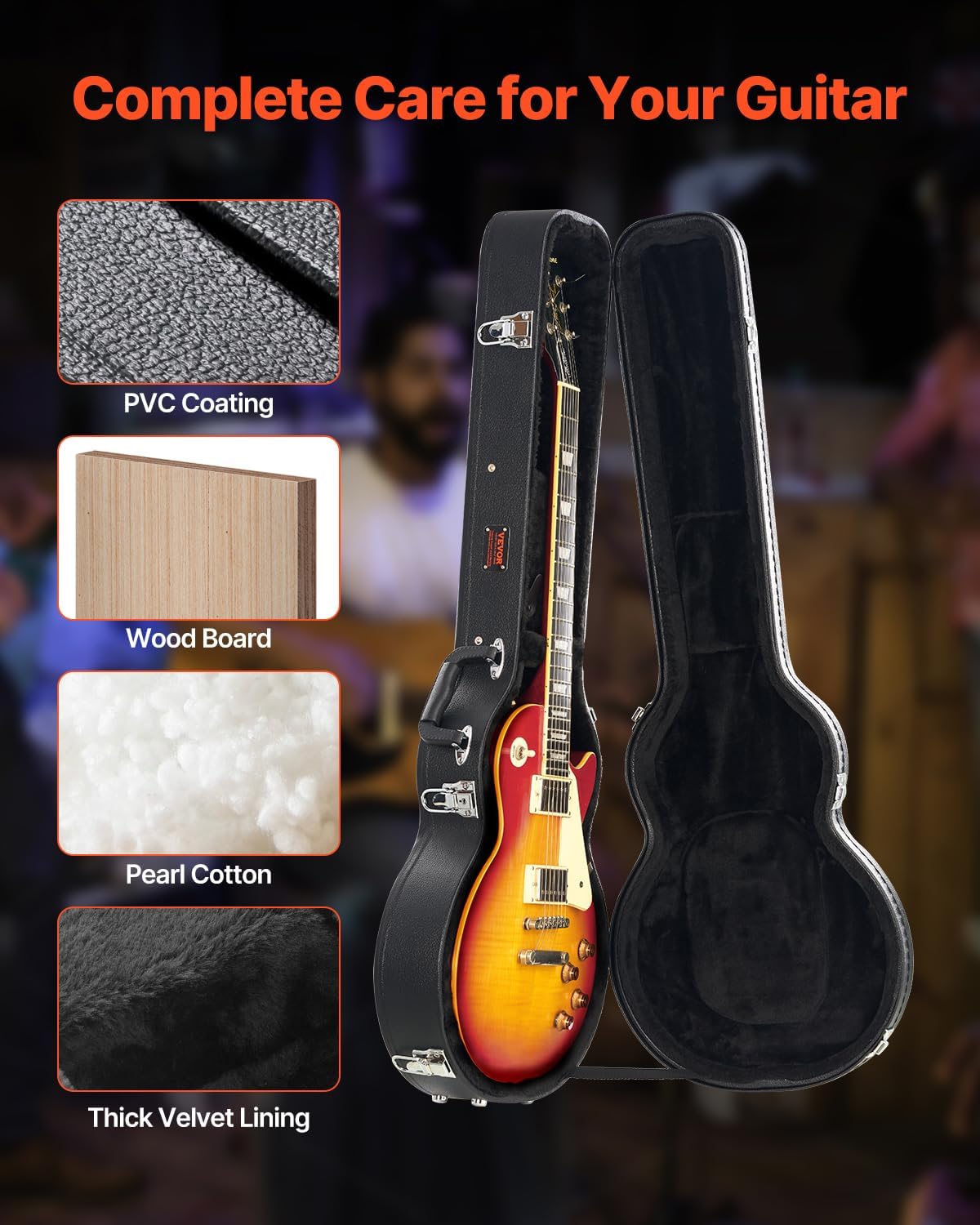 VEVOR Electric Guitar Hard Case, for 39 in LES Paul Guitars, Gourd-Shaped