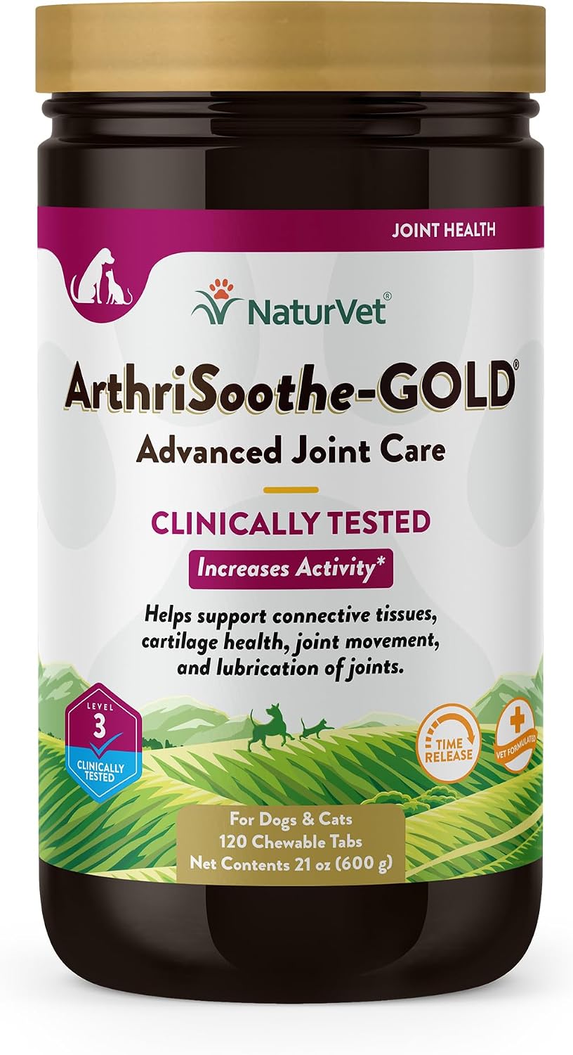 NaturVet ArthriSoothe-GOLD Level 3, MSM and Glucosamine for Dogs and Cats, Advanced Joint Care Support Supplement with Chondroitin and Omega 3, Clinically Tested, Chewable Tablets, Made in the USA, 120 Count