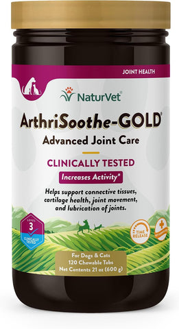 NaturVet ArthriSoothe-GOLD Level 3, MSM and Glucosamine for Dogs and Cats, Advanced Joint Care Support Supplement with Chondroitin and Omega 3, Clinically Tested, Chewable Tablets, Made in the USA, 120 Count
