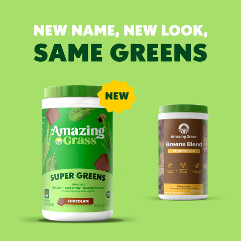 Amazing Grass Super Greens Powder Chocolate, 60 Servings, 16.9 oz | Organic Greens Superfood Powder with Spirulina, Beet Root, Probiotics & Digestive Enzymes to Support Digestion