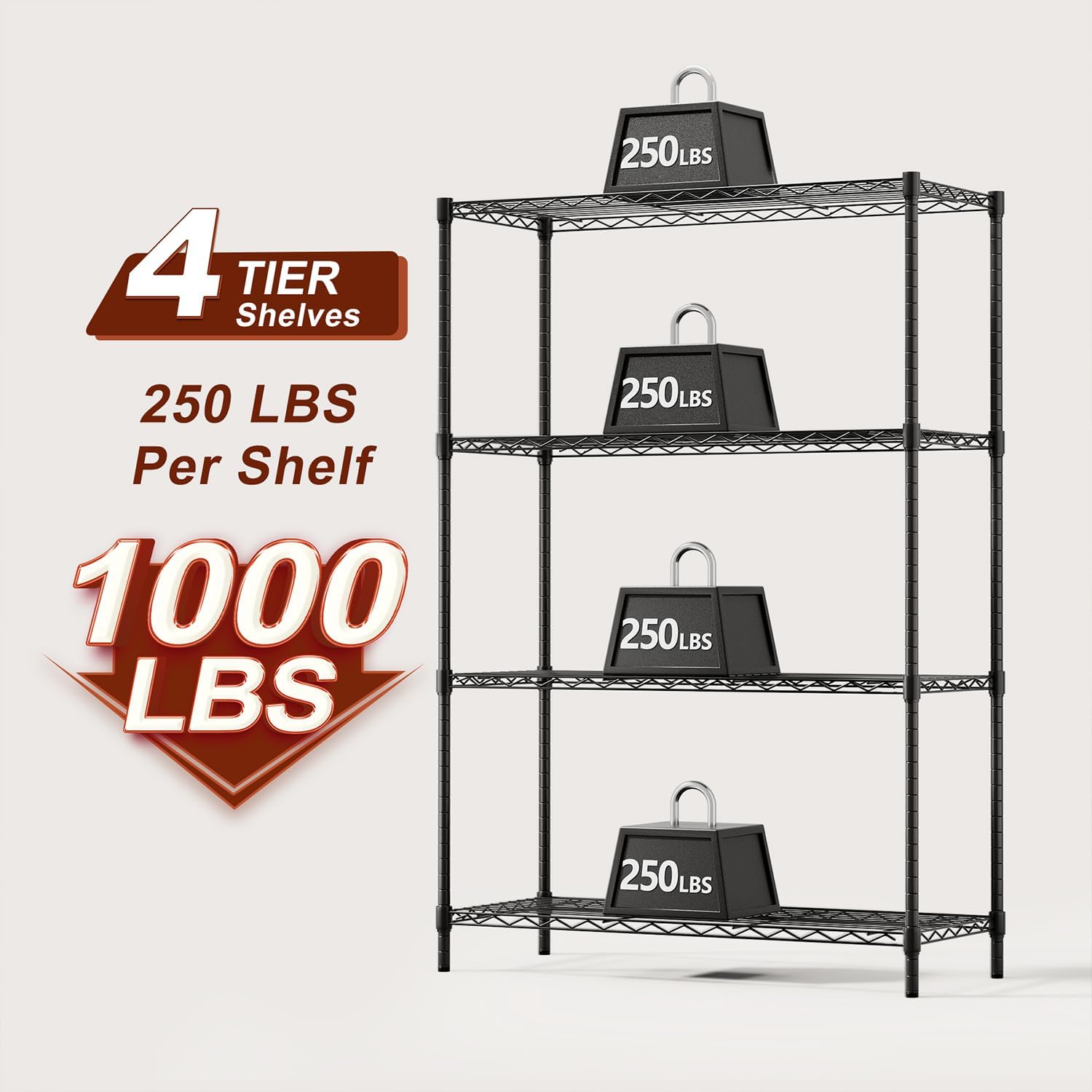 BestOffice | 4-Tier Wire Shelf | 36" x 14" x 54" | Black