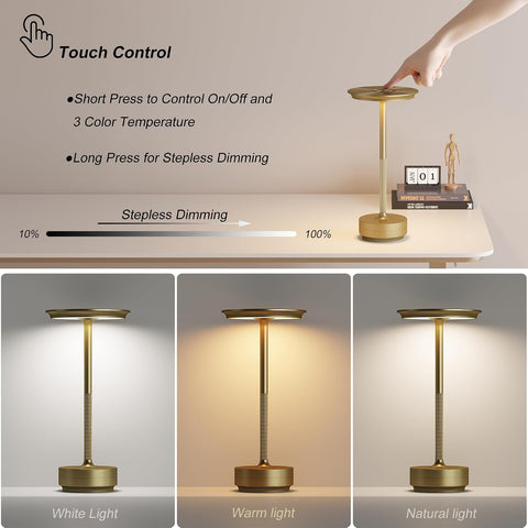 TBBGA 2 Pack Rechargeable Cordless Table Lamp, 5000mAh Battery Table Light