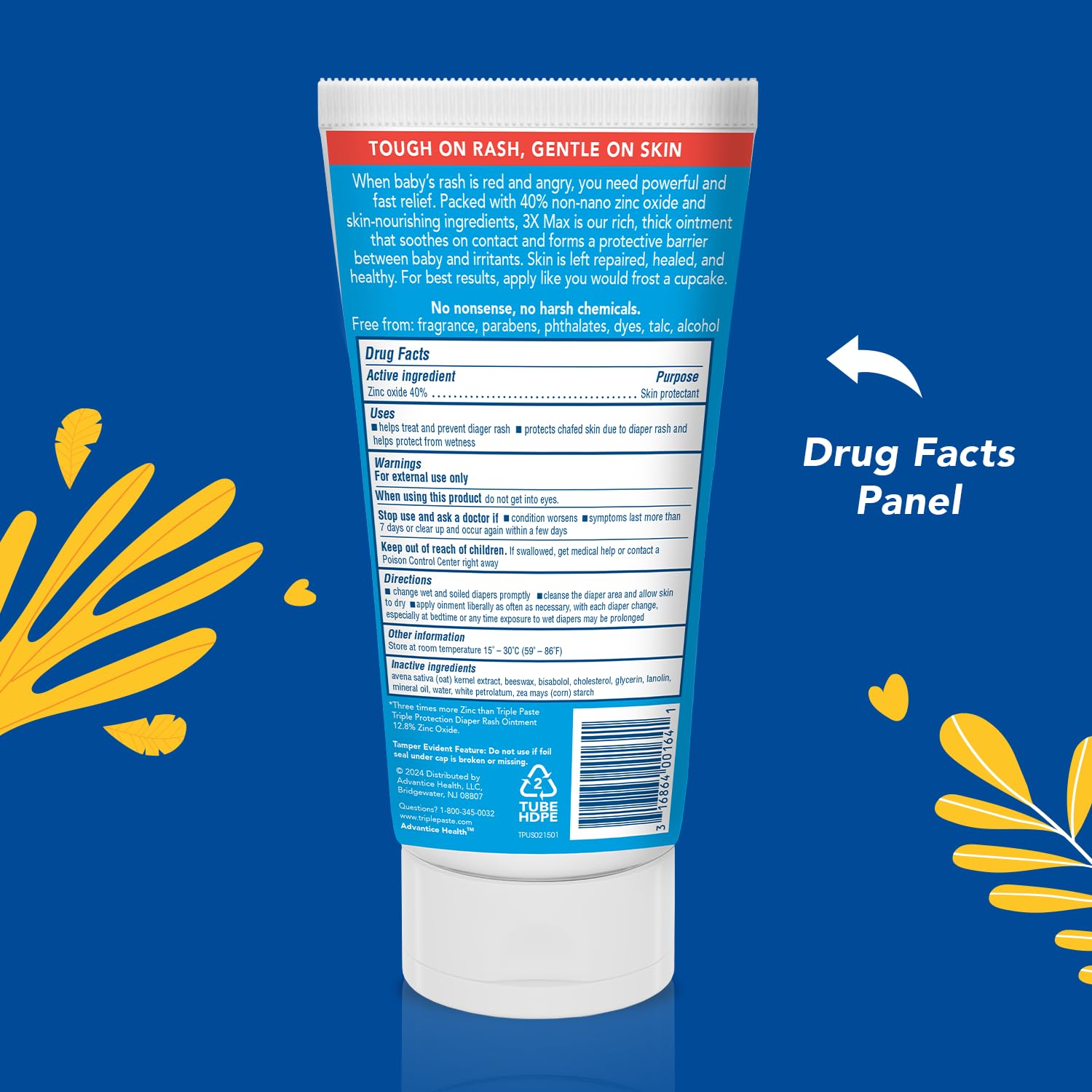 Triple Paste 3X Max Strength Diaper Rash Ointment, 40% Zinc Oxide, 6 oz