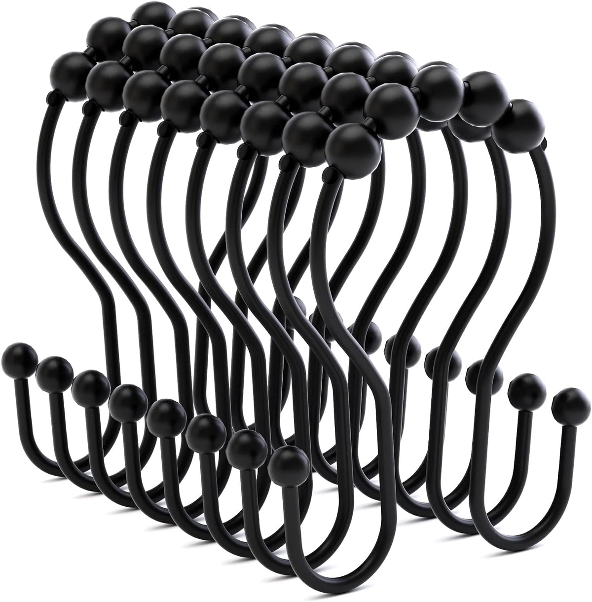 Bathway Shower Curtain Hooks Shower Curtain Rings Black Shower Curtain Hooks RustProof Smooth Metal Double Shower Curtain Hook, Shower Hooks for Shower Curtain Liner Bathroom Shower Rod Hook