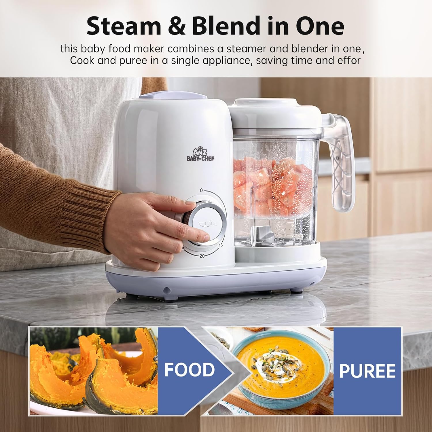 AMZBabyChef Baby Food Maker Blender: 4-in-1 Steamer and Puree Processor