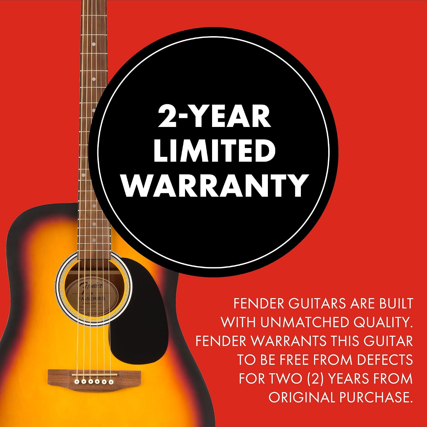 Fender FA-25 Dreadnought Acoustic Guitar, Beginner Guitar, with 2-Year Warranty, Includes Free Lessons, Sunburst