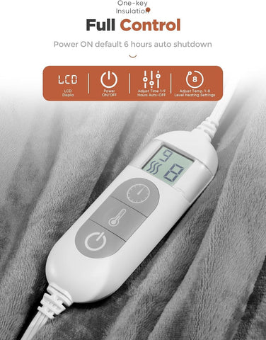 Mlivrom Heated Throw Blanket with 1-9 hrs Timer Auto-Off & 8 Heating Levels, Flannel Electric Blanket Full Body Warmth, ETL Certified & Machine Washable