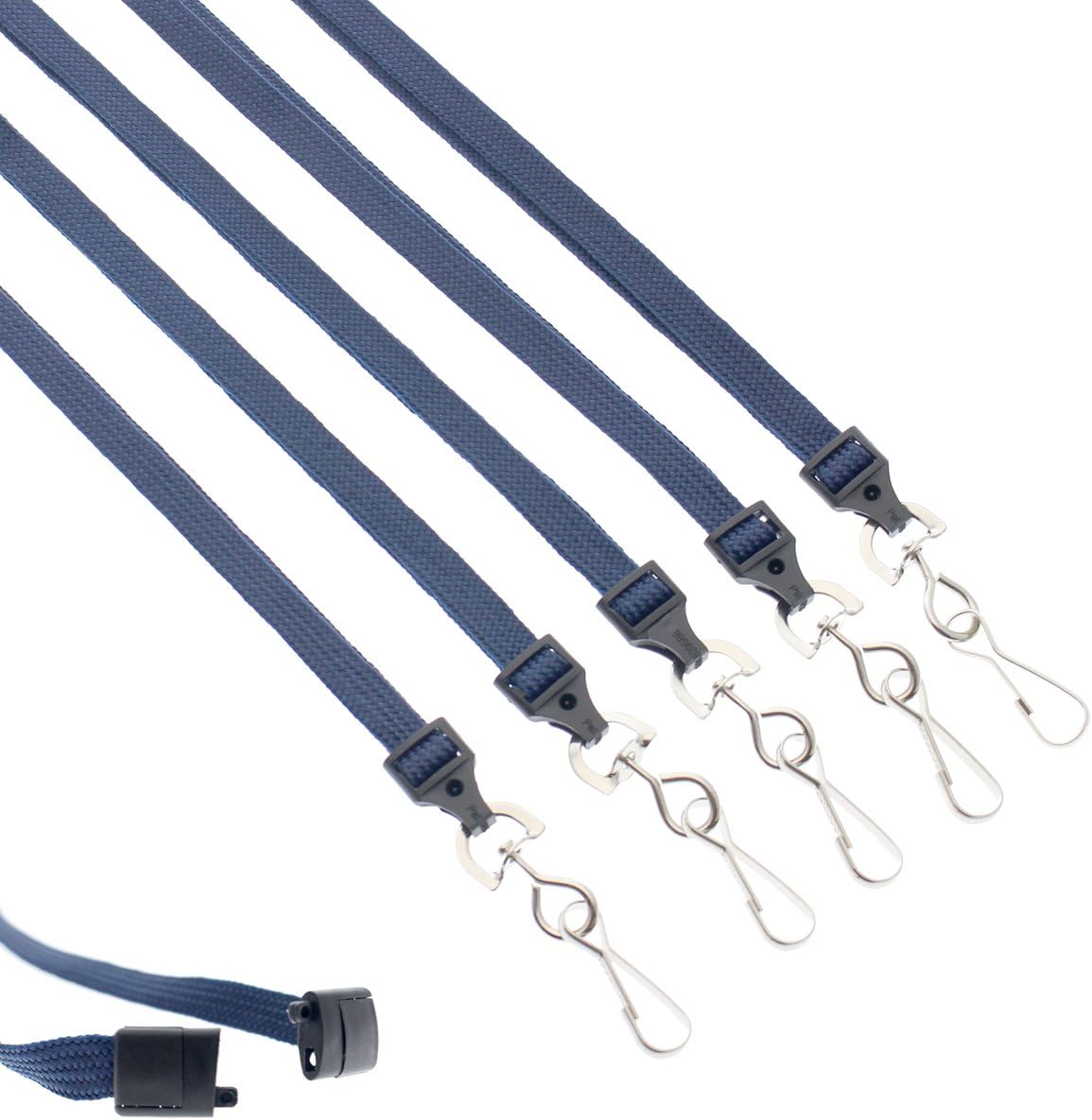 Bulk 100 Pack - Premium Flat Breakaway Lanyards for ID Badges & Badge Holders - 3/8" Wide Woven Safety Lanyard with Metal Swivel Hook for Teachers, Students, Cruise, Office (Navy Blue)