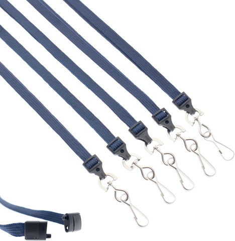 Bulk 100 Pack - Premium Flat Breakaway Lanyards for ID Badges & Badge Holders - 3/8" Wide Woven Safety Lanyard with Metal Swivel Hook for Teachers, Students, Cruise, Office (Navy Blue)