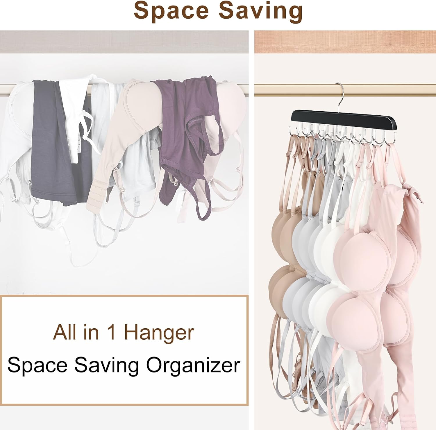 Tank Top Hanger with 40 Hooks for Closet Organizer, Premium Wood Bra Hanger
