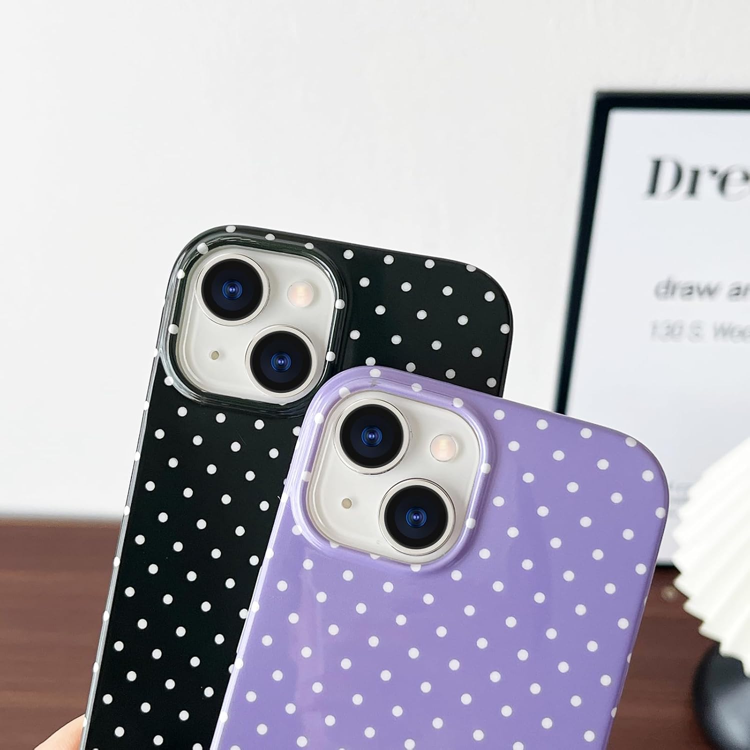 Yeddabox for iPhone 14 Plus Case Cute Polka Dot Phone Case Soft TPU Slim Shockproof Phone Cover for Women Girls, Black