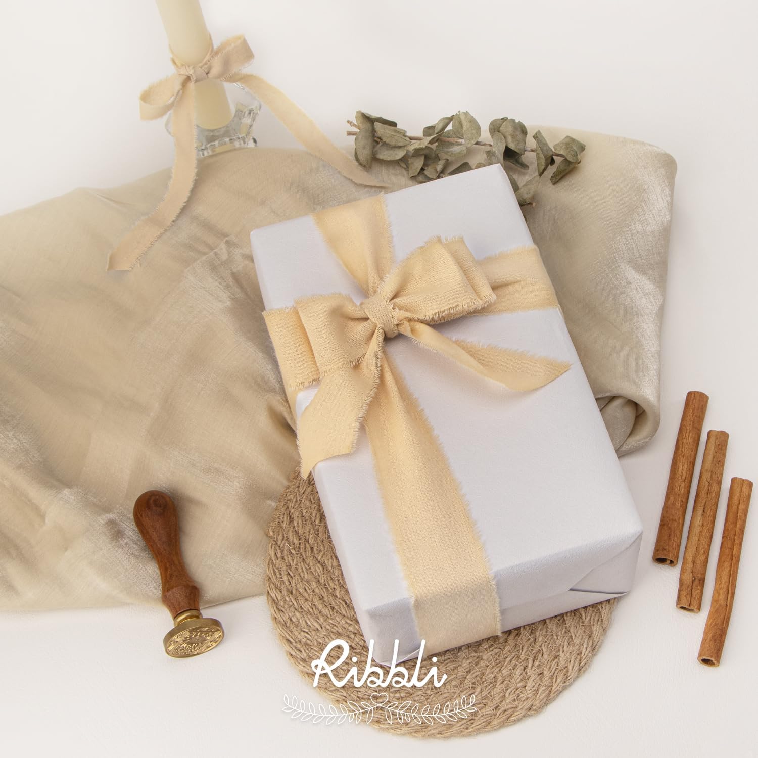 Ribbli 3 Rolls Nude Ribbon 5/8 Inch x 18Yards Beige Handmade Cotton Frayed Fringe Ribbons for Gift Wrapping Wedding Invites Bridal Bouquets Baby Shower DIY Crafts Home Decor