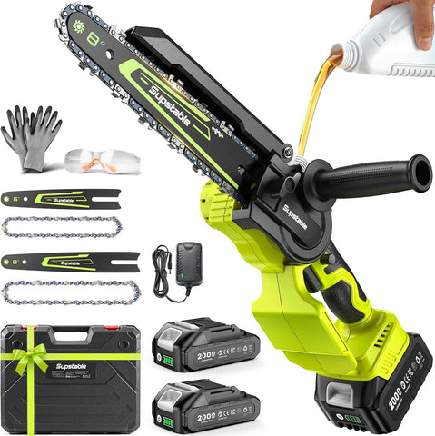 Mini Chainsaw Cordless, 8 Inch & 6 Inch Electric Chainsaw Battery Powered, 1000W Brushless Handheld Power Chain Saw with 2 Batteries, Small Tree Saw for Branch Trimming Wood Cutting