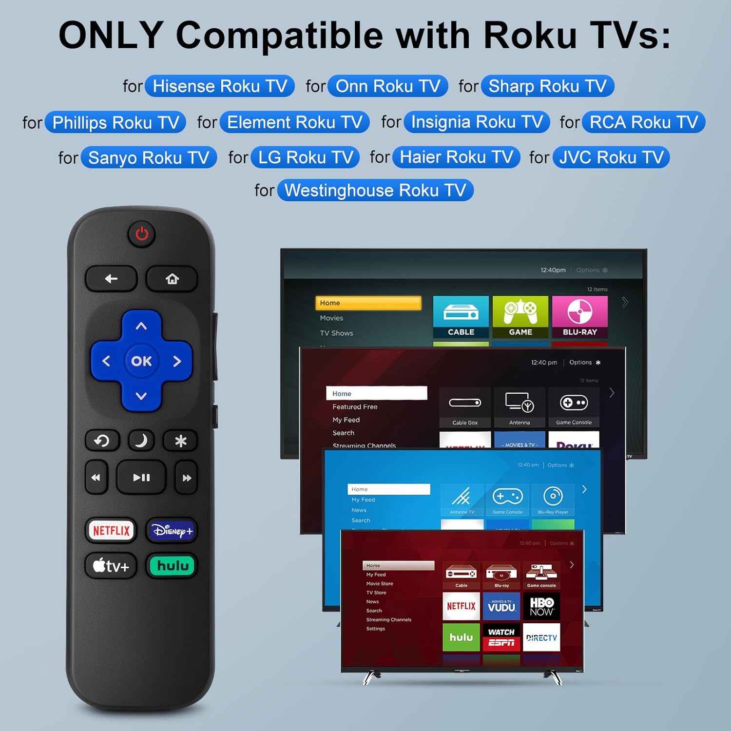 Replacement Remote Control Only for Roku TV【2 Pack】