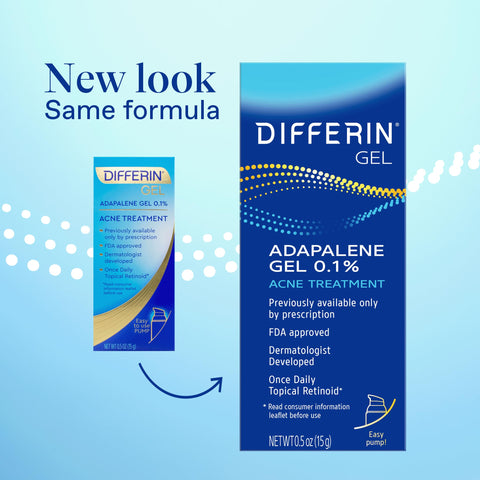 Differin Acne Treatment Gel, 30 Day Supply, Retinoid Treatment for Face with 0.1% Adapalene, Gentle Skin Care for Acne Prone Sensitive Skin, 15g Pump (Packaging May Vary)