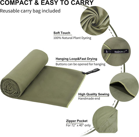 Rainleaf Microfiber Towel Quick Dry Camping & Travel & Gym Towel. Compact