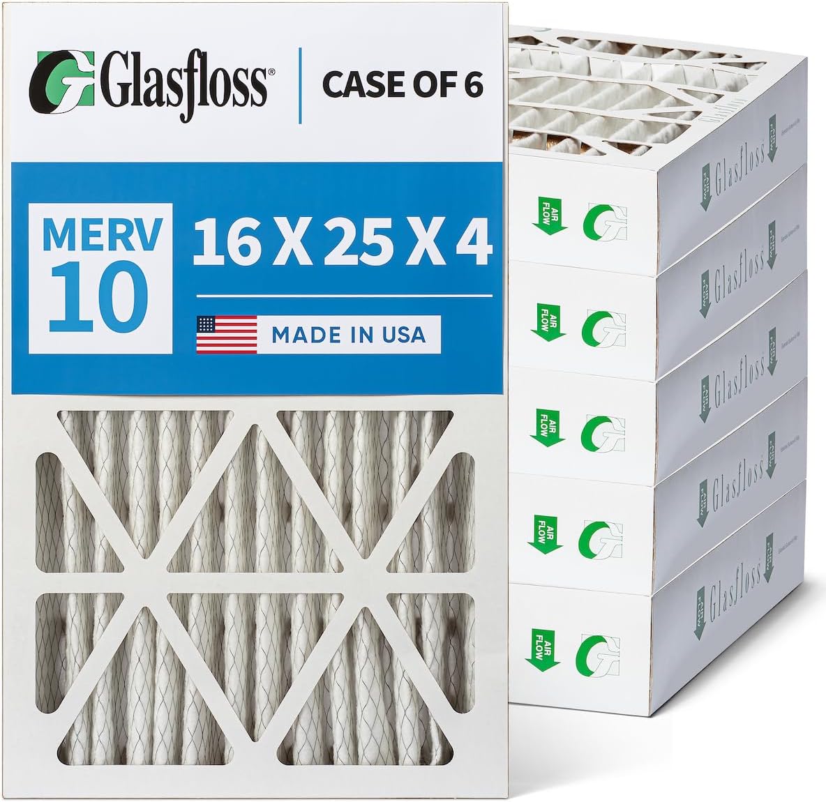 Glasfloss ZL 16x25x4 MERV 10 AC & Furnace Filters. 6-Pack