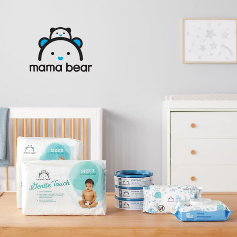 Amazon Brand-Mama Bear Round Diaper Pail Refills for Diaper Genie Pails, Odor Control, Unscented, 1080 Count (4 Packs of 270 Count), Compatible with Diaper Genie Complete, Elite and Expressions Pails