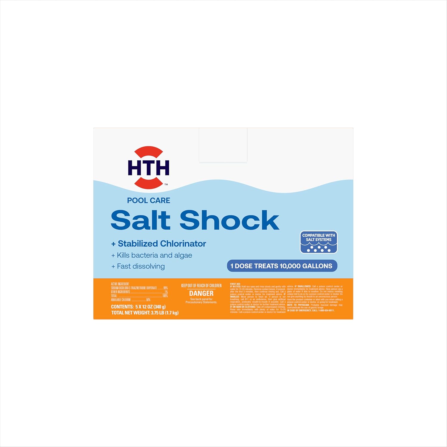 HTH 52047, Swimming Pool Care Salt Shock, 5x12oz Packets