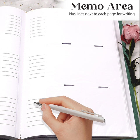 Holoary Photo Album 4x6 300 Photos, 300 Pockets 4”x6” Picture Album, Linen Fabric Cover Big Picture Book for Photos with Writing Area, 4x6 Photo Albums for Family Weddings Travel Memories(Dark Green)