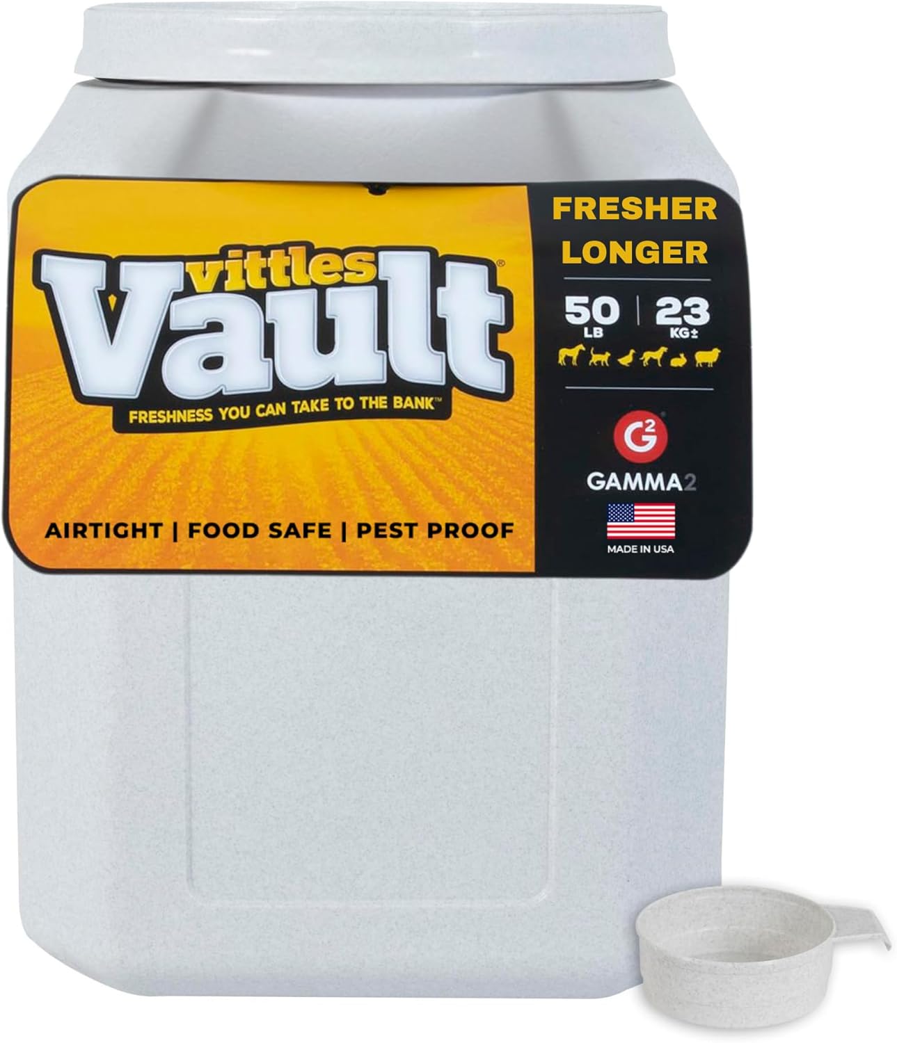 Vittles Vault Airtight Pet Food Storage Container + Scoop, Fits Up to 50lbs