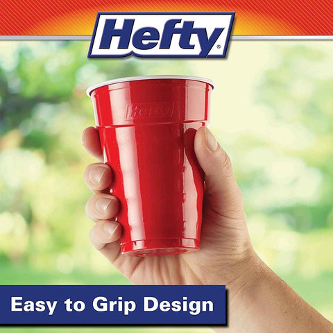 Hefty Easy Grip Disposable Plastic Cold Cups, Red, 18 Ounce (50 Count (Pack of 3)) | 18 Oz Red Cups for Parties, Tailgates, Birthdays, Holidays, and More, Contoured Shape for Easy Gripping, Strong and Durable