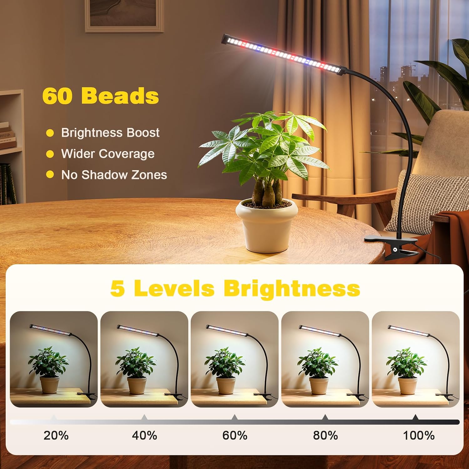 Grow Lights for Indoor Plants, Clip-On LED Clamp, Single Head