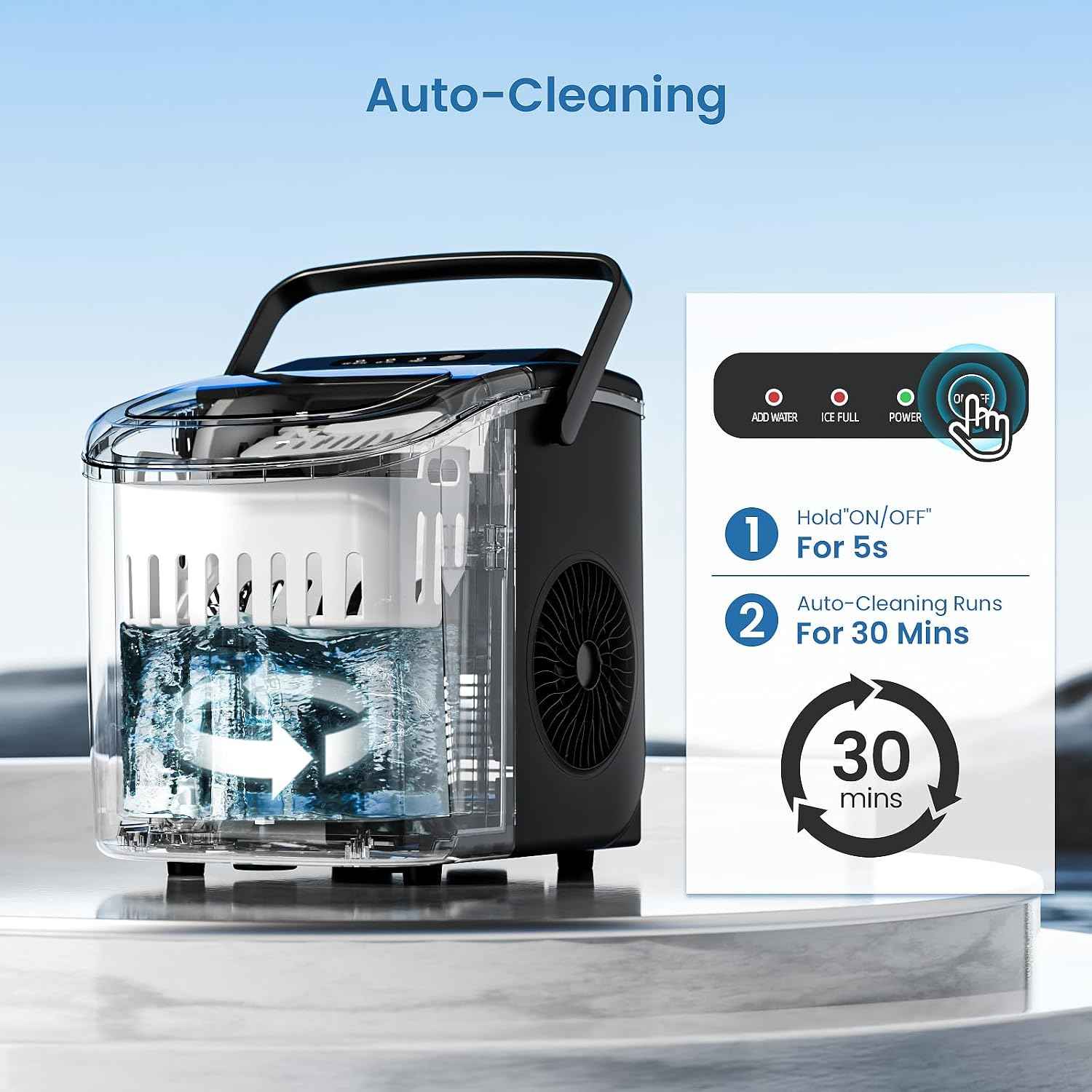 Antarctic Star Ice Makers Countertop with Auto-Cleaning, 9 Bullet Ice Cubes in 6 Mins, 26lbs/Day, Portable Ice Machine with Handle, Basket and Scoop for Home, Kitchen, Office, Party