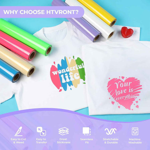 HTVRONT Heat Transfer Vinyl White HTV Rolls, 12" x 20ft
