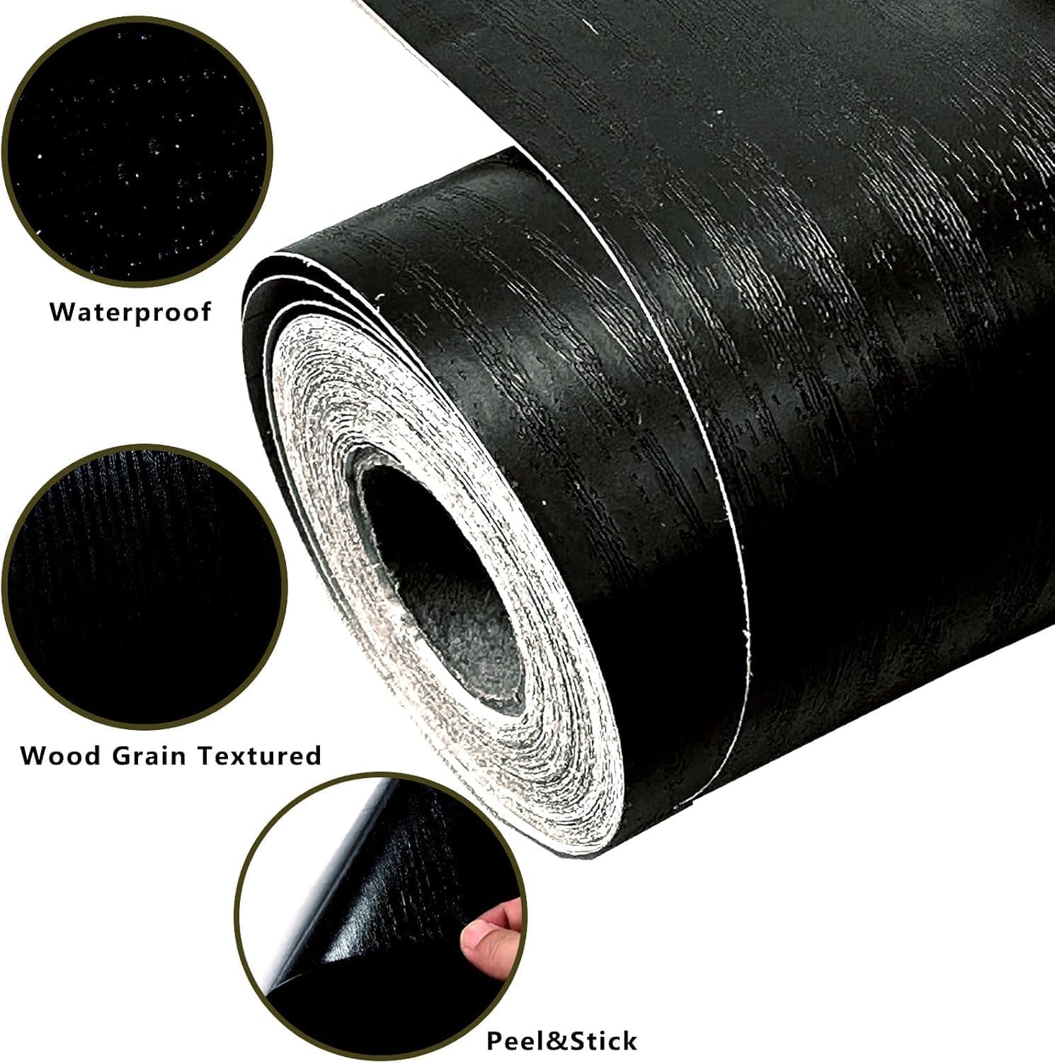 DESOMINOR 27FT Black Border Peel and Stick Black Wood Grain Wallpaper Border Removable Waterproof Bathroom Mirror Frame Sticker (Black,2Inch x 27Ft)
