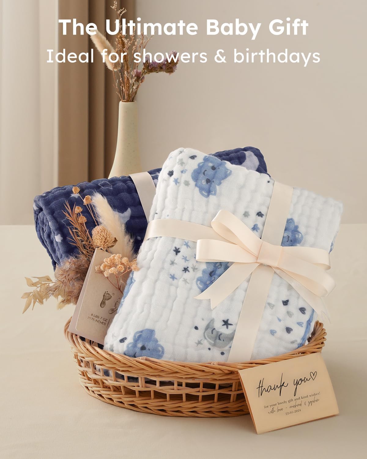 Yoofoss Hooded Baby Bath Towels 2 Pack 100% Muslin Organic Cotton with Hood