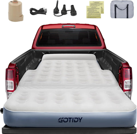 Short Truck Bed Air Mattress 5-5.5ft for Mid-Size Pickup with Tailgate Extension, Truck Bed Mattress for Tacoma Jeep Gladiator JT,Wired Air Pump, Oversized Carry Bag, Integrated Pillow