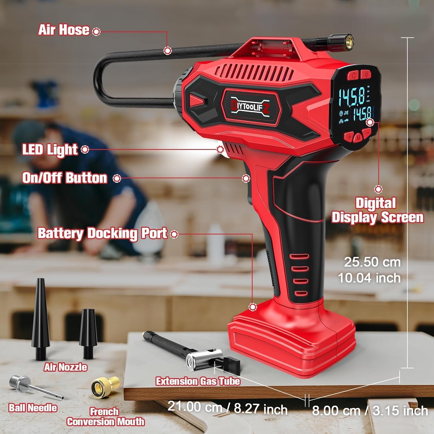 DIYtoolifz 160PSI Tire Inflator Compatible with Milwaukee 18V Battery